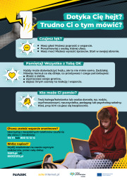 Plakat 1: „Dotyka Cię hejt? Trudno Ci o tym mówić?” (perspektywa ofiary)